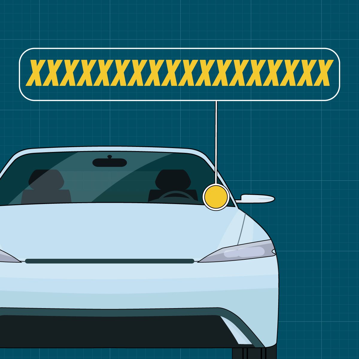 Graphic showing the VIN (Vehicle Identification Number) on a car driver dashboard on a grid background